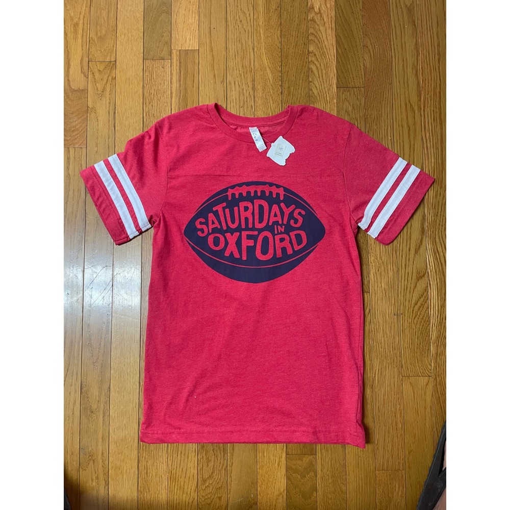 LAT Apparel Saturdays in Oxford Football Jersey Tee Red White Small NWT Ole Miss